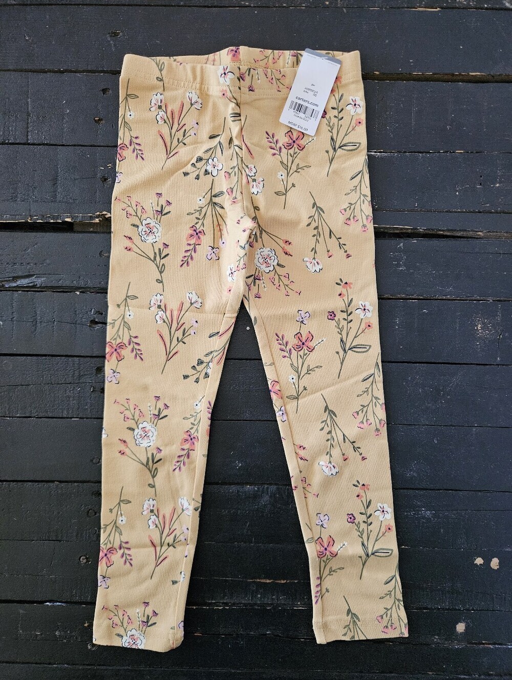 Carter's NWT Golden Tan Floral Print Kids Leggings Girls 6 Soft Comfy